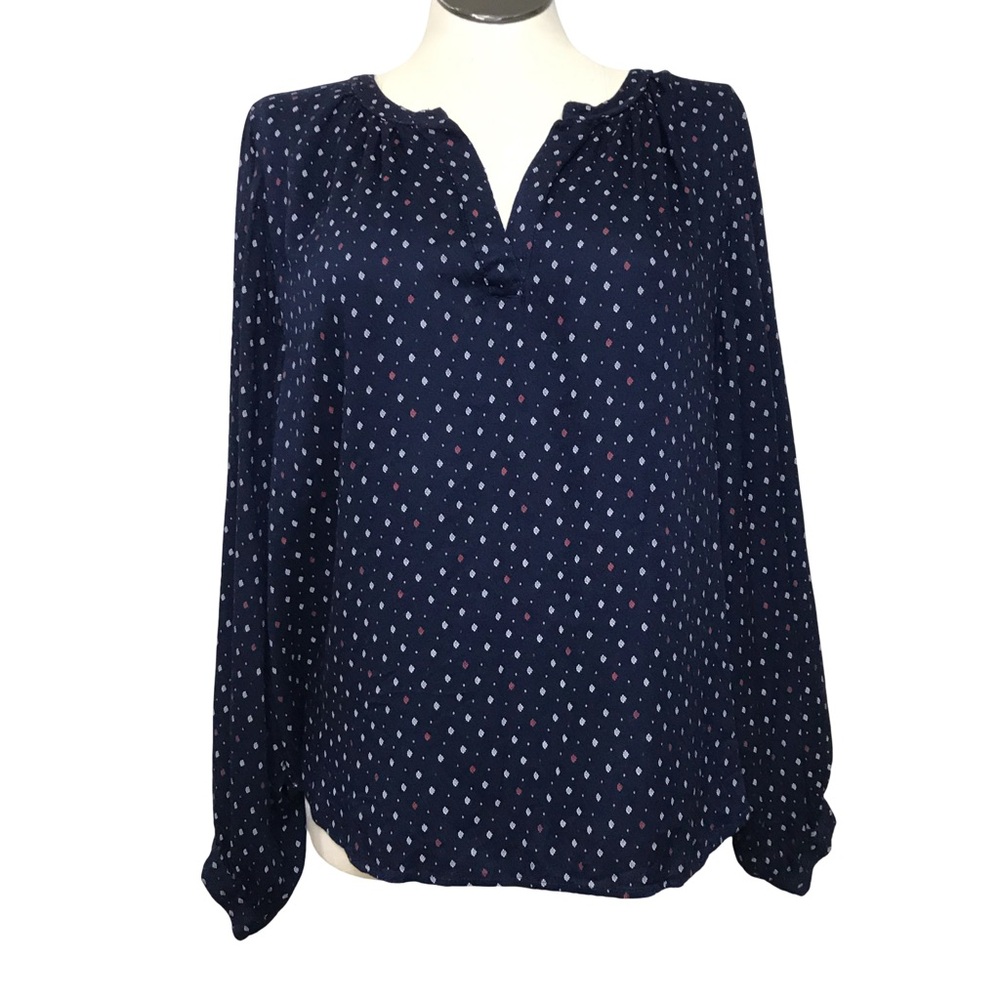 Dip Tunic Top Womens Size XL Navy Blue Bishop Long Sleeves Notched Neck Pullover